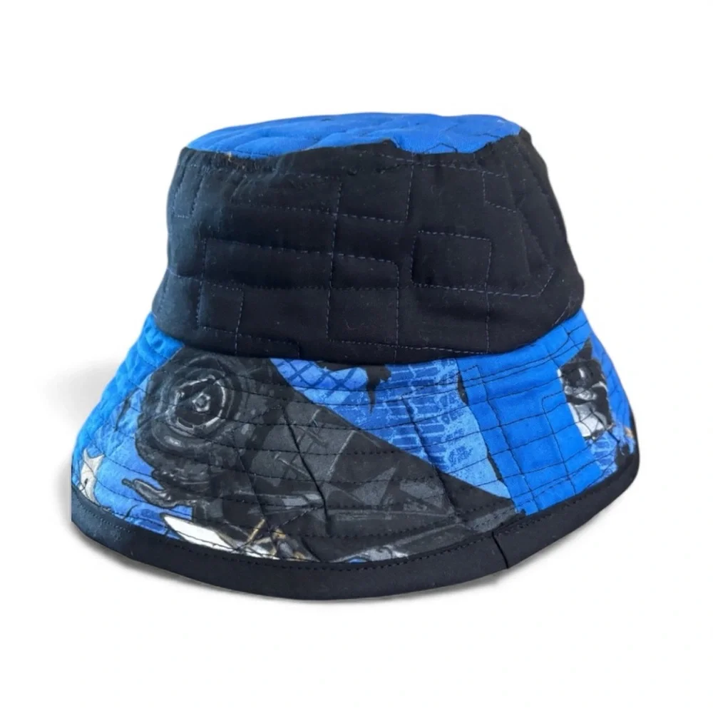 22” Batman/Houndstooth Blue and Black Reversible‎ Bucket Hat Hand Crafted 002